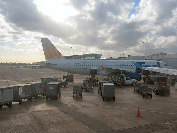 Luggage being loaded on an United aircraft.