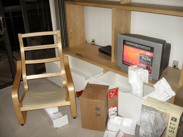 Packing late at night.